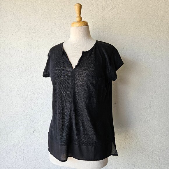 Sanctuary Tops - Sanctuary 100% Linen Black Layered Peekaboo CHiffon Hem Short Sleeve Shirt Small